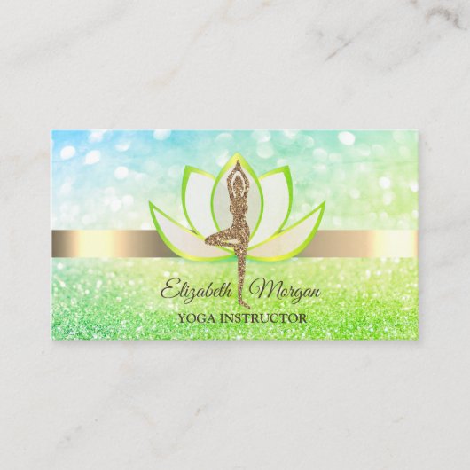 Elegant Bokeh Green Lotus Yoga Glitter Girl Visitekaartje (Voorkant)