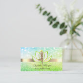 Elegant Bokeh Green Lotus Yoga Glitter Girl Visitekaartje (Staand voorkant)