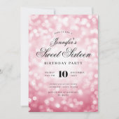 Elegant Bokeh Lights Script Sweet 16 Blush Pink Kaart (Voorkant)
