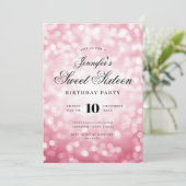Elegant Bokeh Lights Script Sweet 16 Blush Pink Kaart (Staand voorkant)