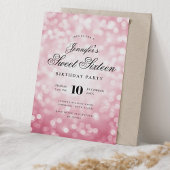 Elegant Bokeh Lights Script Sweet 16 Blush Pink Kaart