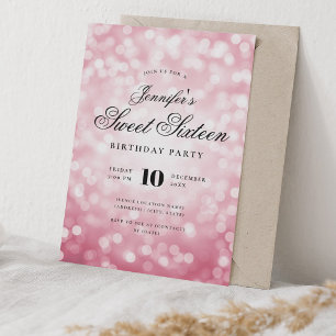Elegant Bokeh Lights Script Sweet 16 Blush Pink Kaart
