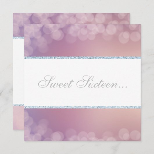 ELEGANT BOKEH LILA WITTE GLITTER BUBBLE SWEET 16 KAART (Voorkant / Achterkant)