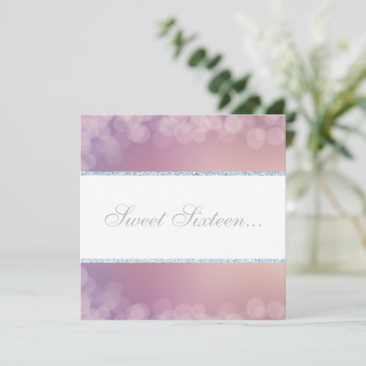 ELEGANT BOKEH LILA WITTE GLITTER BUBBLE SWEET 16 KAART (Staand voorkant)