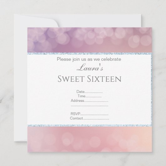 ELEGANT BOKEH LILA WITTE GLITTER BUBBLE SWEET 16 KAART (Achterkant)