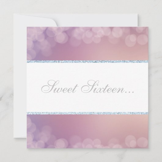 ELEGANT BOKEH LILA WITTE GLITTER BUBBLE SWEET 16 KAART (Voorkant)