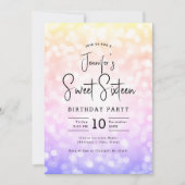 Elegant Bokeh Modern Script Sweet 16 Ombre Rainbow Kaart (Voorkant)