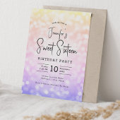 Elegant Bokeh Modern Script Sweet 16 Ombre Rainbow Kaart