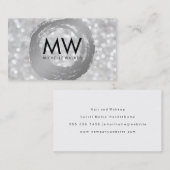 Elegant Bokeh Mongram Artistiek Zilver Geborsteld Visitekaartje (Voorkant / Achterkant)