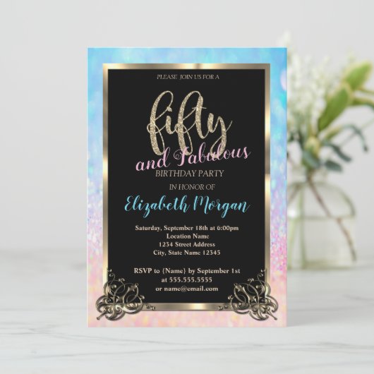 Elegant Bokeh Ombre Gold Lijst 50e verjaardag Kaart (Staand voorkant)