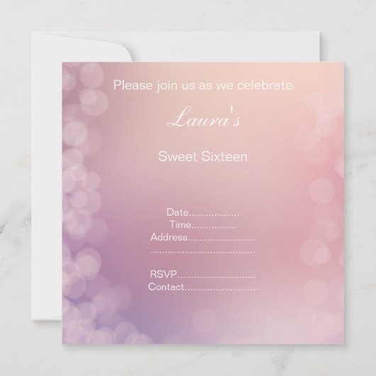 ELEGANT BOKEH PINK APRICOT BUBBLE SWEET 16 KAART (Achterkant)