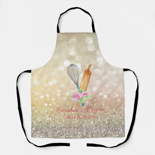 Elegant Bokeh Rolling Pin Whisk Bakery Schort (Voorkant)