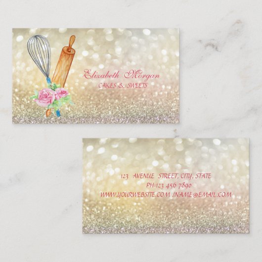 Elegant Bokeh Rolling Pin Whisk Bakery Visitekaartje (Voorkant / Achterkant)