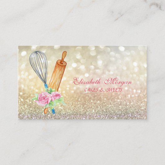 Elegant Bokeh Rolling Pin Whisk Bakery Visitekaartje (Voorkant)