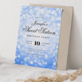 Elegant Bokeh Script Sweet 16 Party Navy Blue Kaart