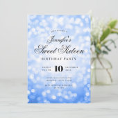Elegant Bokeh Script Sweet 16 Party Navy Blue Kaart (Staand voorkant)
