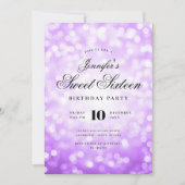 Elegant Bokeh Script Sweet 16 Party Paarse Kaart (Voorkant)