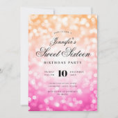 Elegant Bokeh Script Sweet 16 Party Roze Sinaasapp Kaart (Voorkant)