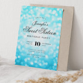 Elegant Bokeh Script Sweet 16 Party Turquoise Kaart