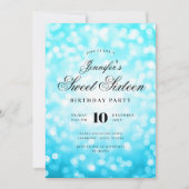 Elegant Bokeh Script Sweet 16 Party Turquoise Kaart (Voorkant)