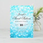 Elegant Bokeh Script Sweet 16 Party Turquoise Kaart (Staand voorkant)