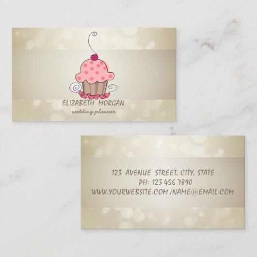Elegant Bokeh, Stripe, Cupcake Visitekaartje (Voorkant / Achterkant)