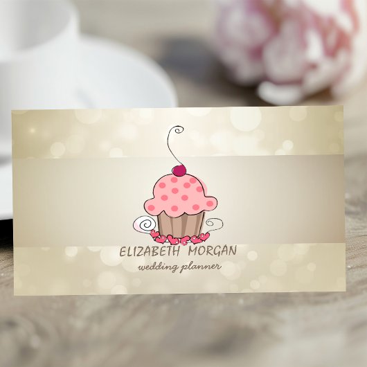 Elegant Bokeh, Stripe, Cupcake Visitekaartje