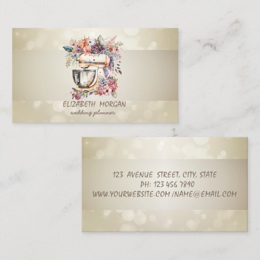 Elegant Bokeh, Stripe, Floral Mixer Visitekaartje (Voorkant / Achterkant)