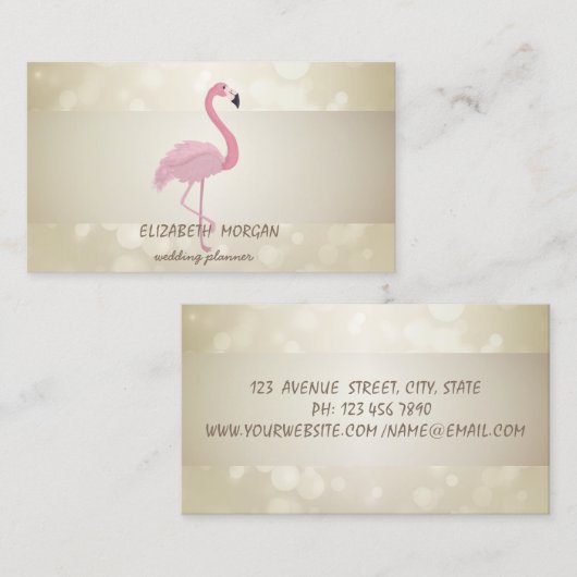 Elegant Bokeh, Stripe, Roze Flamingo Visitekaartje (Voorkant / Achterkant)