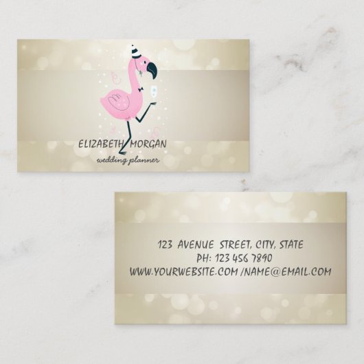 Elegant Bokeh, Stripe, Roze Flamingo Visitekaartje (Voorkant / Achterkant)