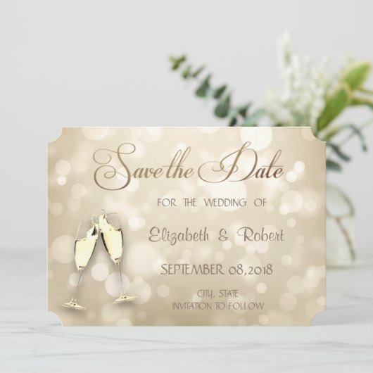 Elegant Bokeh Wine Glasses bewaar de datum Save The Date (Staand voorkant)
