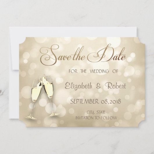 Elegant Bokeh Wine Glasses bewaar de datum Save The Date (Voorkant)