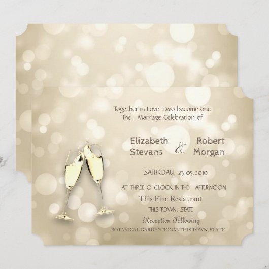 Elegant Bokeh Wine Glasses Wedding Invitation Kaart (Voorkant / Achterkant)