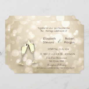 Elegant Bokeh Wine Glasses Wedding Invitation Kaart