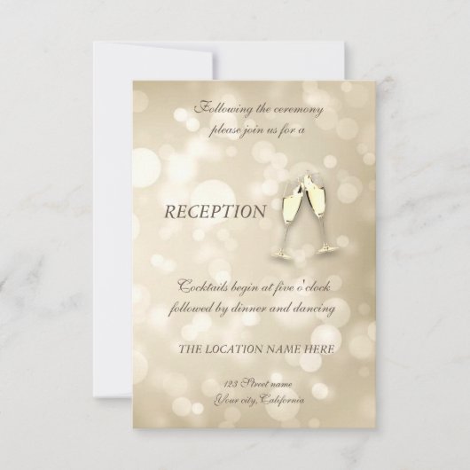 Elegant Bokeh Wine Glasses Wedding Reception Kaart (Voorkant)