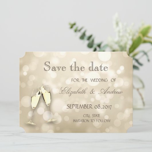 Elegant Bokeh, Wine Glasses Wedding Save the date (Staand voorkant)