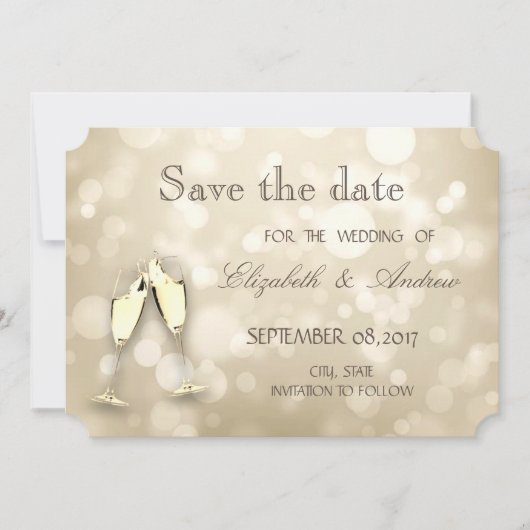 Elegant Bokeh, Wine Glasses Wedding Save the date (Voorkant)