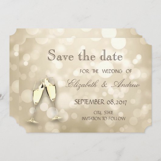 Elegant Bokeh, Wine Glasses Wedding Save the date (Voorkant / Achterkant)
