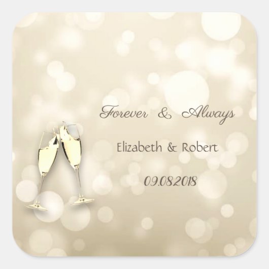 Elegant Bokeh Wine Glasses Wedding Vierkante Sticker (Voorkant)
