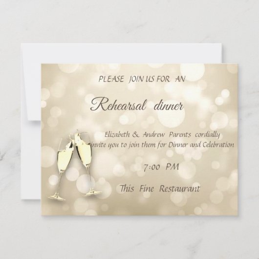 Elegant Bokeh Wine GlassesWedding Rehearsal Dinner Kaart (Voorkant)