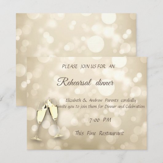 Elegant Bokeh Wine GlassesWedding Rehearsal Dinner Kaart (Voorkant / Achterkant)