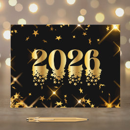 Elegant Bold 2026 Gold Stars New Year Feestdagenkaart