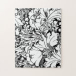 Elegant Bold Black & White Poppy Floral Legpuzzel<br><div class="desc">Moderne,  gedurfde zwarte en witte bloemige afbeelding geïnspireerd door  historische ca. 1900 mapparatuur met bloeiende poppies met krullende,  snijdende bladeren.</div>