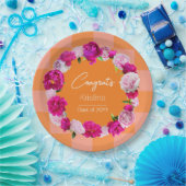 Elegant Bold Bloemen Sinaasappel & Roze Check Afst Papieren Bordje (Feest)
