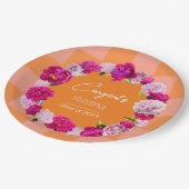 Elegant Bold Bloemen Sinaasappel & Roze Check Afst Papieren Bordje (Gekanteld)
