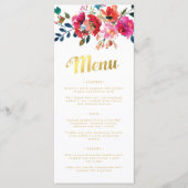 Elegant Bold Bloemen Waterverf Goud Bruiloft Menu (Voorkant)