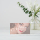 Elegant Bold Blush Pink Script Photo Makeup Visitekaartje (Staand voorkant)