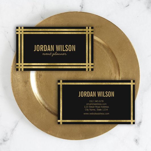 Elegant Bold Borders Black Faux Gold Event Planner Visitekaartje