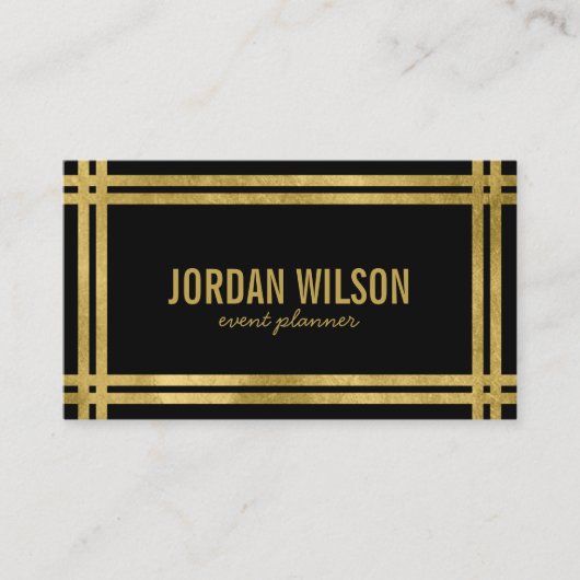 Elegant Bold Borders Black Faux Gold Event Planner Visitekaartje (Voorkant)