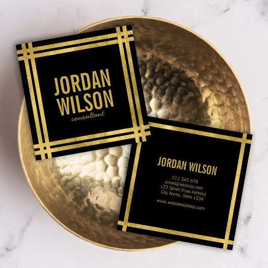 Elegant Bold Borders Black Faux Gold Vierkante Visitekaartje